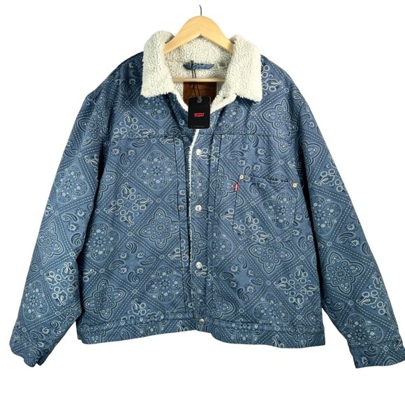 Levi's Sherpa Trucker Charlie Bandana Paisley Indigo Jacket Mens sz XXL - Picture 1 of 11